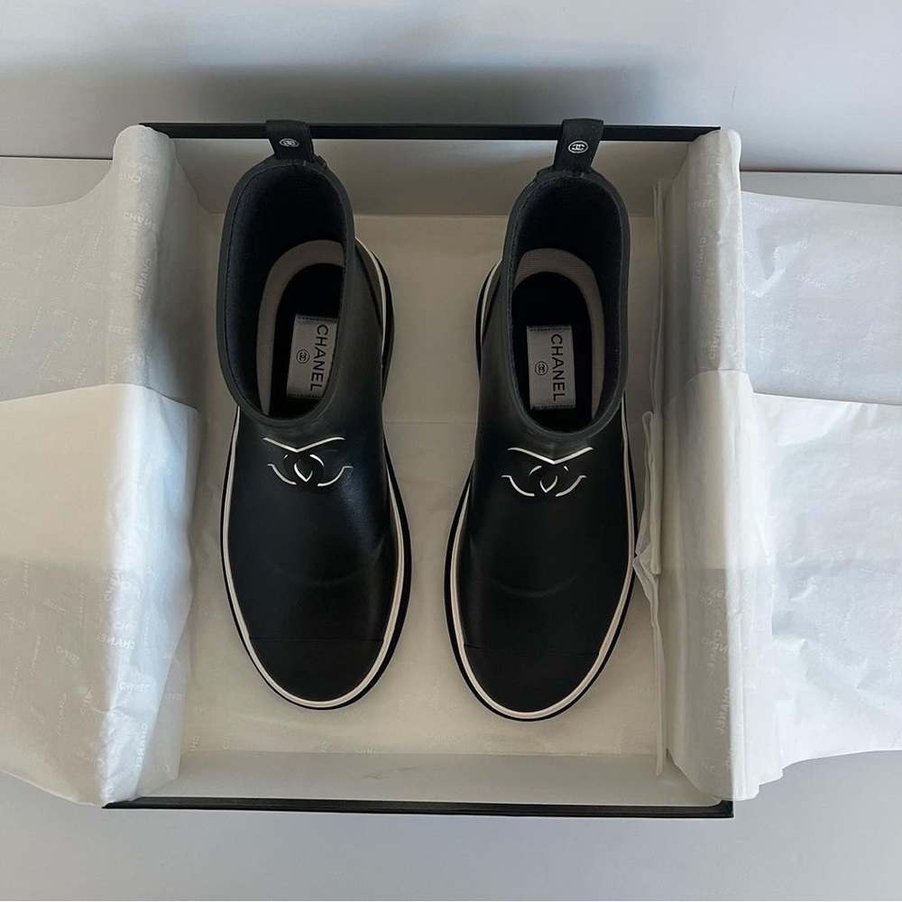 Chanel Black Short Rain Boots 2023